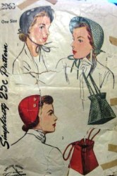 2963  SIMPLICITY 1949 SHAPED BOXY BAGS,  BONNET ,HAT PATTERN